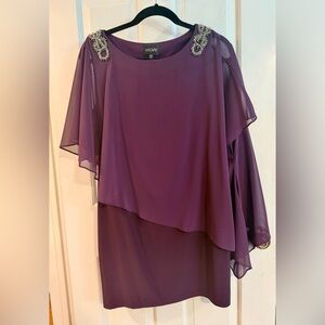 Xscape Plum Sheath Dress With Shoulder Embellishments